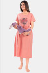 Sweet Moon Maternity Knit Cotton Mid Length Nightdress - Light Peach — thumbnail 4